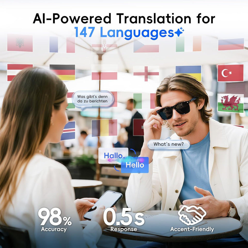 GetD AI Glasses, AI Assistant Powered by ChatGPT, Smart Glasses, Polarised Sunglasses, Bluetooth Smart Sunglasses for Men and Women, 2-in-1 Headphones and Glasses