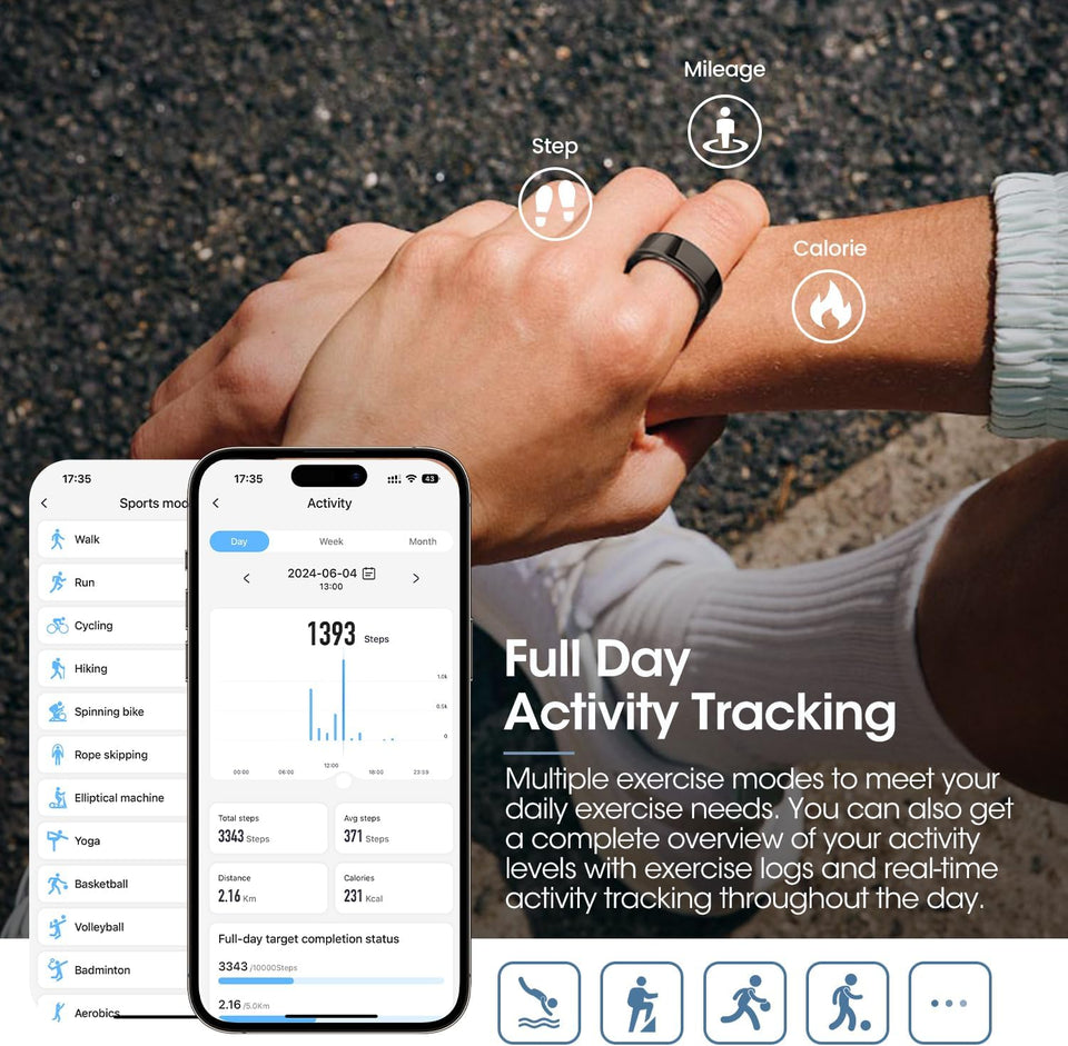 DEKELIFE Smart Ring for Men and Women, Smart Ring Sleep Monitoring/Heart Rate/SpO2, 100+ Sports Modes IP68 Waterproof Smartrings Activity Trackers Pedometer Android iOS