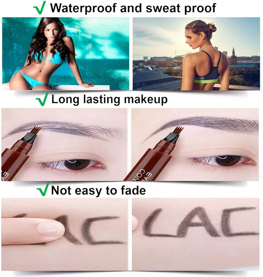 Eyebrow Pen Dark Brown，3 Pcs Waterproof 4 Point Eyebrow Pencil, with a Micro-Fork Tip Applicator Creates Natural Looking Brows Effortlessly, Stays on 24H (Dark Brown)