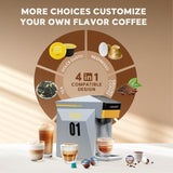 HAILASRE Multifunctional 4 in 1 Espresso Coffee Machine, 19 Bar, for NES-presso Original/lor/Dolce Gusto/Ground Coffee Capsules Small Automatic Capsule Coffee Machine(Gray)