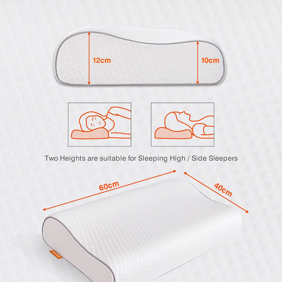 Sweetnight Pillows Memory Foam Pillow - Anti Snore Contour Cervical Cooling Bed Pillows for Night Sweats with Washable Pillow case 60 X 40cm, White