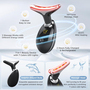 MCSYPOAL 7-in-1 Deplux Face Neck Massager for Skin Tightening, Wrinkle Removal, Anti Aging, Glossy Black