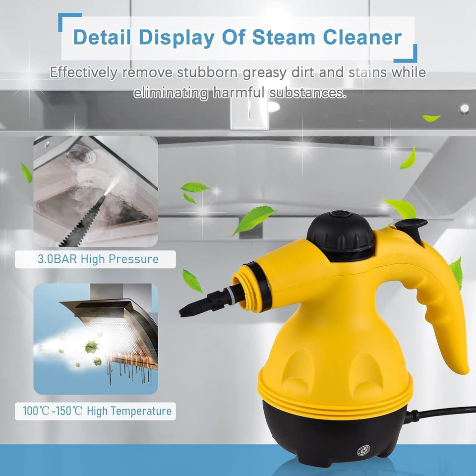 NovalLife Portable Handheld Steam Cleaner 1000W Multifunctional High Temperature Pressurized Steam Cleaning Machine with 9PCS Accessory for Kitchen Sofa Bathroom Car Window,2 Nylon and 1 Copper Brush