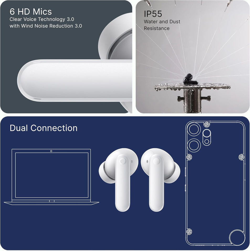 CMF Buds 2 Plus 2025 New Wireless Earbuds Adaptive Noise Cancelling, Hi-Res Audio Bluetooth Headphones, 12mm Drivers for Deep Bass, 50dB ANC 61.5H Playtime, Sport Ear Buds with 6 Mics, Light Grey
