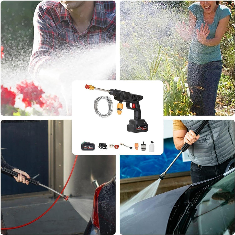 ilaa 48V High-Pressure Water Sprayer 2 Batteries, Car Washing Machine, 5M Range, Cordless Portable Electric High Pressure Washer Gun,Used for Floor Cleaning & Garden Watering (2 Batteries)
