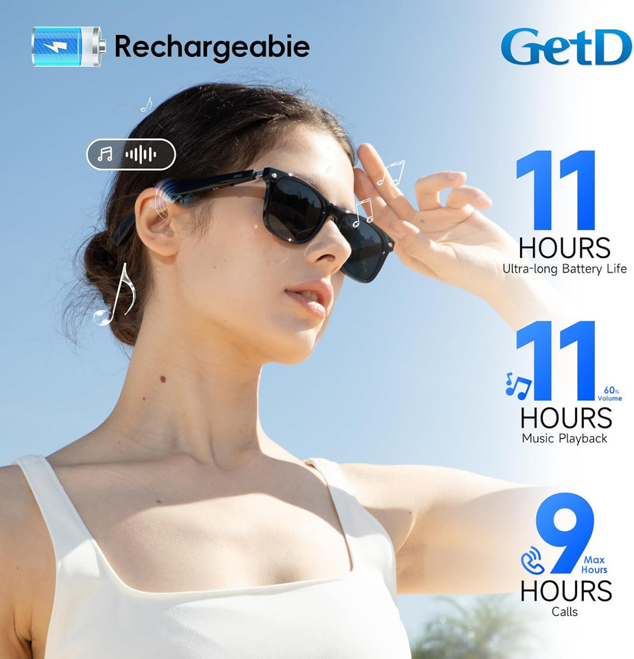 GetD AI Glasses, AI Assistant Powered by ChatGPT, Smart Glasses, Polarised Sunglasses, Bluetooth Smart Sunglasses for Men and Women, 2-in-1 Headphones and Glasses
