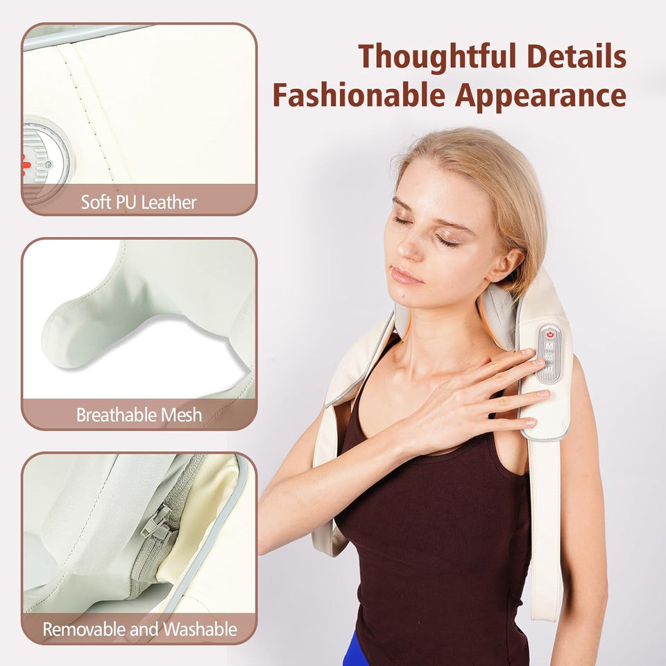 Cordless Neck & Shoulder Massager with Heat - 6D Deep Kneading for Neck, Shoulder, Back, Waist & Leg Use - Near Silent - Gifts for Women & Men