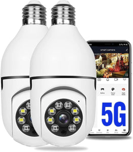 KOWVOWZ 2PCS 360 Degree Security Cameras Wireless Outdoor, 2.4GHz & 5GHz WiFi Light Bulb Camera, 1080p Indoor for Home Camera System, Motion Detection, Two-Way Audio (2PCS)