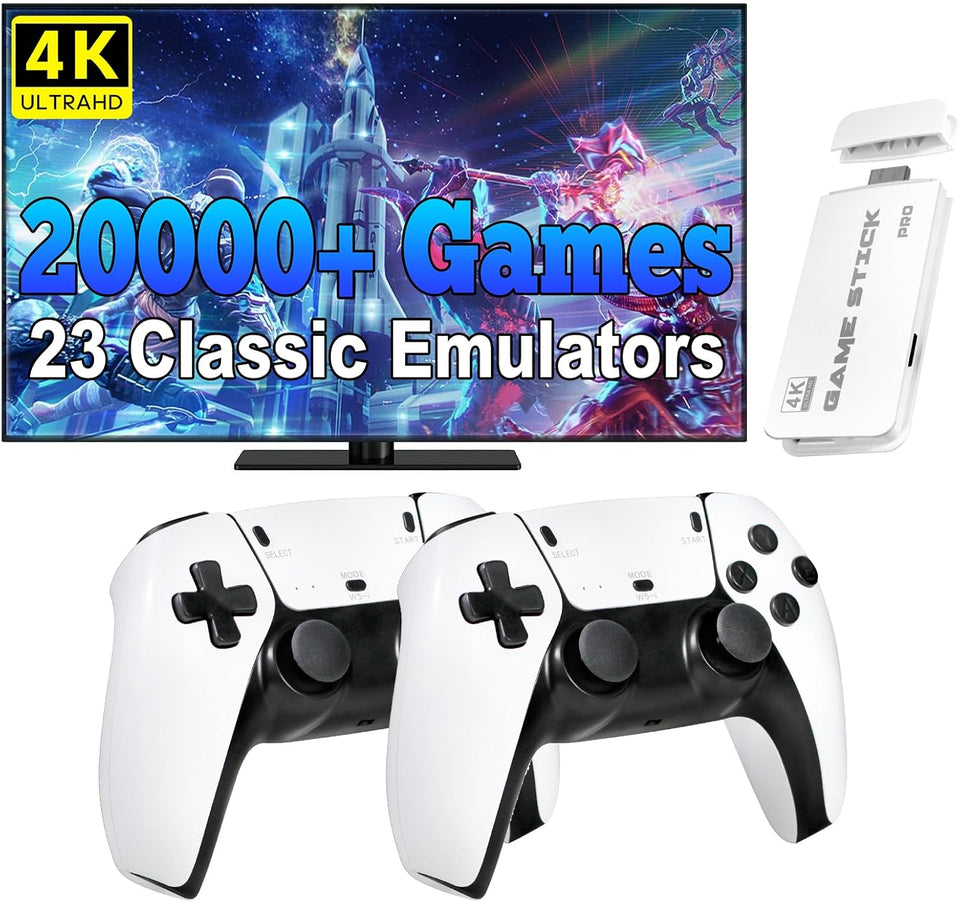 Retro Gaming Console, 20,000+ Retro Game Stick, 23 Emulators, 4K HD HDMI TV Game Stick, Includes 2 Wireless 2.4GHz Controllers,Plug & Play Video Games for TV(64GB)