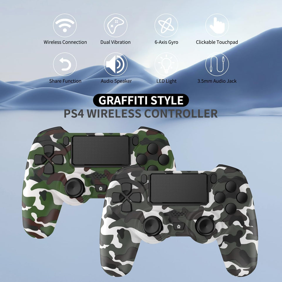 2 Pack Wireless PS4 Controller for PlayStation 4/Slim/Pro with 1000mah Battery/Dual Vibration/Audio Jack/6-axis Motion Sensor(Camouflage Green and Camouflage Blue)