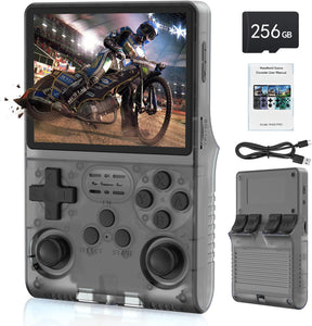 FHYRGF[30000 in 1 R40S PRO Handheld Game Console 3.5 inch IPS Screen Mini Retro Console 3800mAh Portable Pocket Arcade 12+ Mainstream Emulator 256G TF Card Transparent.(Black)