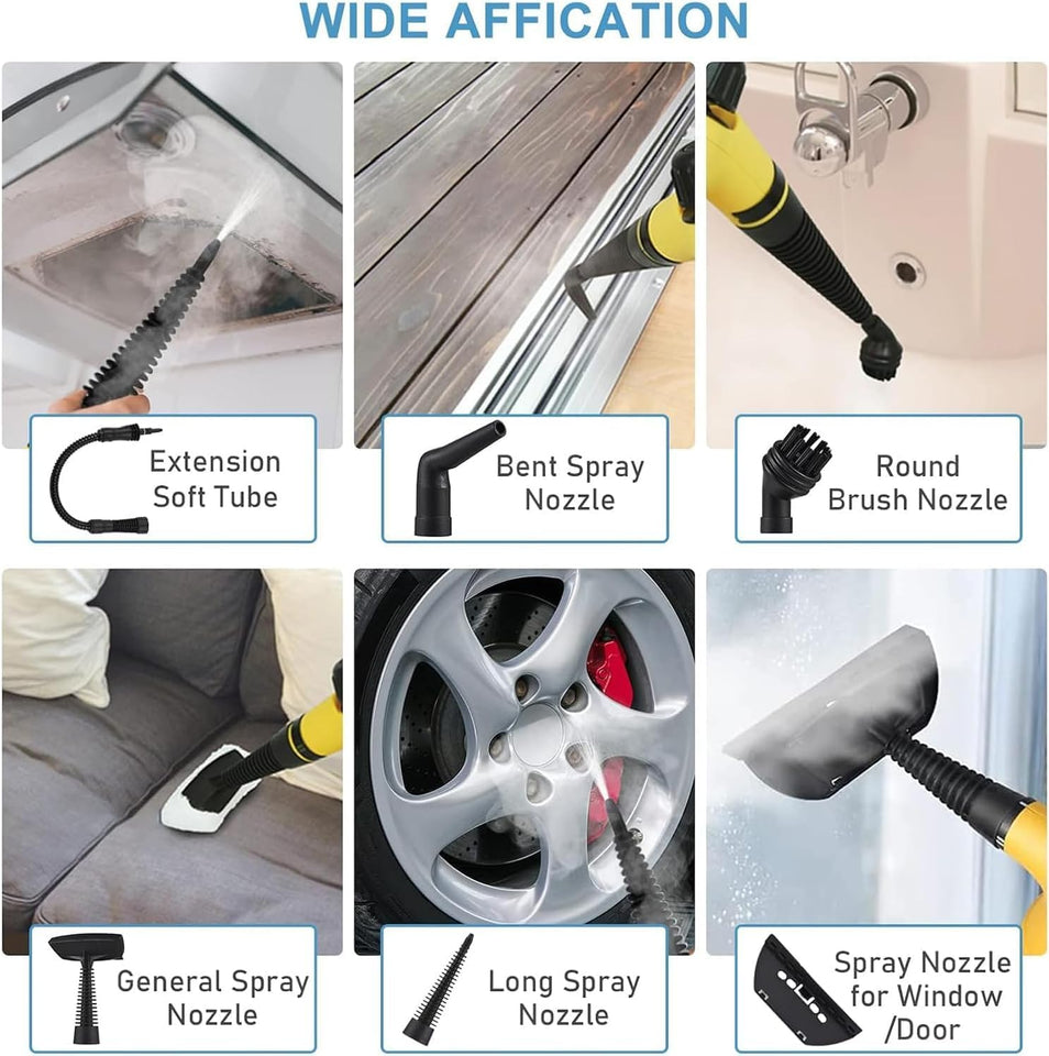 NovalLife Portable Handheld Steam Cleaner 1000W Multifunctional High Temperature Pressurized Steam Cleaning Machine with 9PCS Accessory for Kitchen Sofa Bathroom Car Window,2 Nylon and 1 Copper Brush