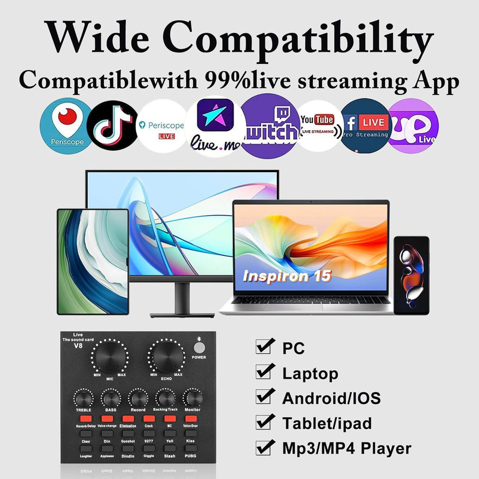 ALPOWL Podcast Equipment Bundle, Audio Interface with All in One Live Sound Card and Condenser Microphone, Perfect for Recording, Broadcasting, Live Streaming (Gold)