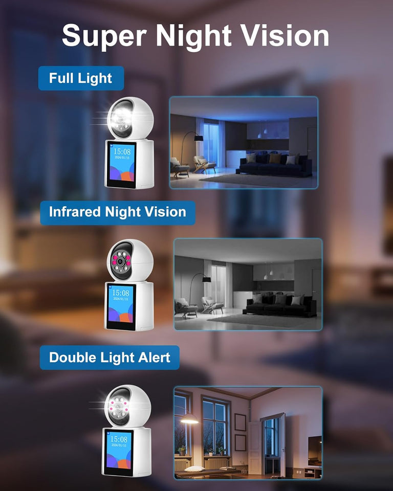 INSEETECH 2K Two-Way Video Calling Indoor Camera with 2.8-Inch IPS Screen, Baby/Elder/Dog/Pet Camera with Phone App, Smart Voice & One-Button Call, Human/Sound/Crying Detection, Color/IR Night Vision
