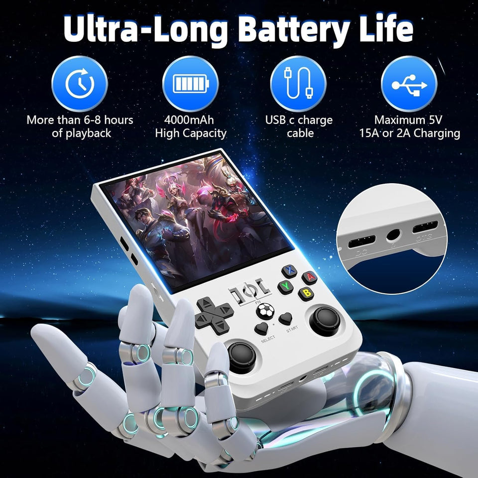 R36MAX Retro Handheld Game Console, 4.0 Inch IPS Screen, 64GB Memory, Portable Arcade Video Gaming Console Gift for Adults, Light White