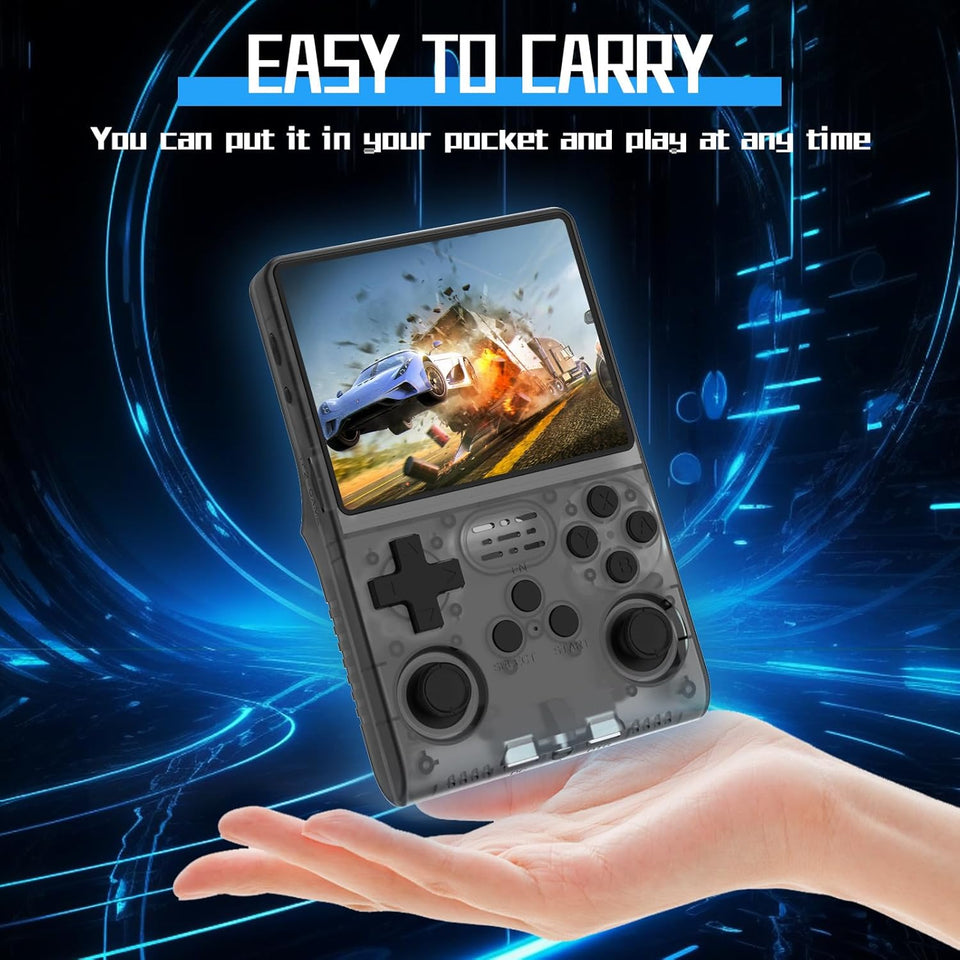 FHYRGF[30000 in 1 R40S PRO Handheld Game Console 3.5 inch IPS Screen Mini Retro Console 3800mAh Portable Pocket Arcade 12+ Mainstream Emulator 256G TF Card Transparent.(Black)