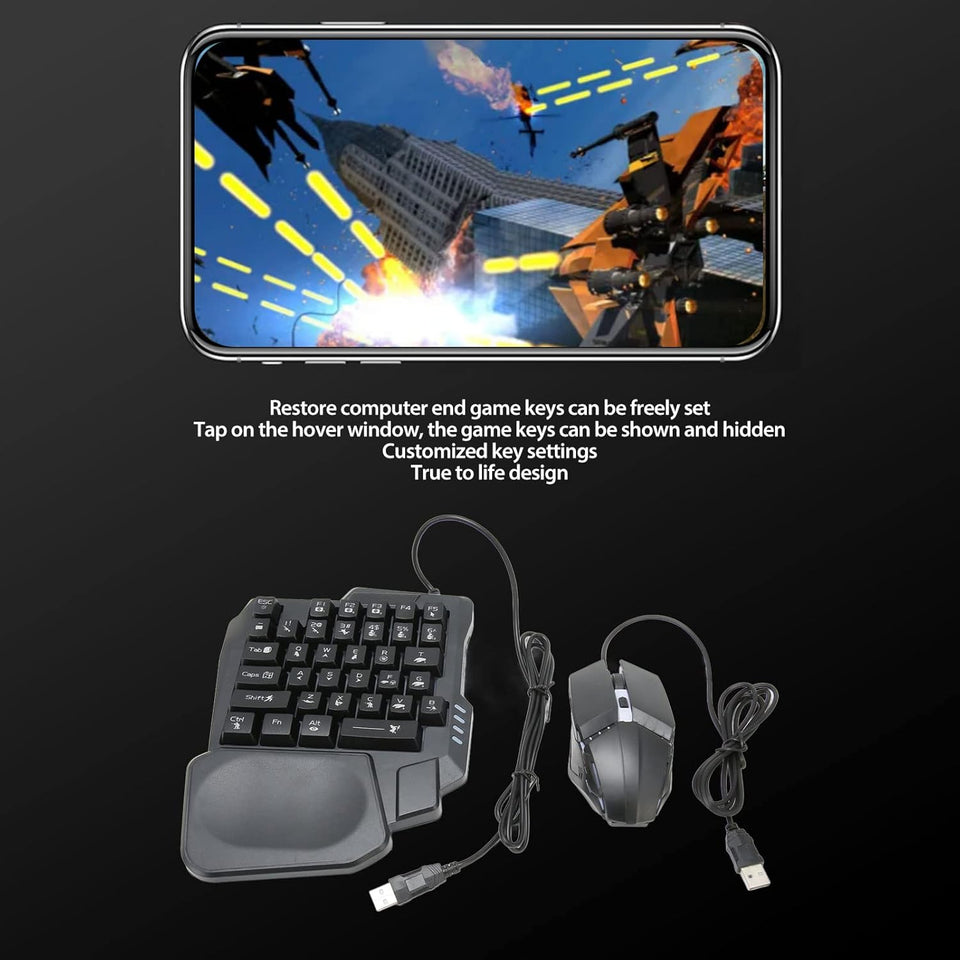 Bewinner Half Hand Gaming Keyboard and Mouse Combo, 4 in 1 Mobile Game Combo Pack, Mobile Gamepad Controller, One Handed Gaming Keyboard, Mouse Converter, Adjustable Phone Stand, 03NUPGTBVW