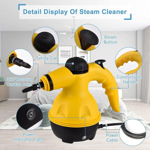 NovalLife Portable Handheld Steam Cleaner 1000W Multifunctional High Temperature Pressurized Steam Cleaning Machine with 9PCS Accessory for Kitchen Sofa Bathroom Car Window,2 Nylon and 1 Copper Brush