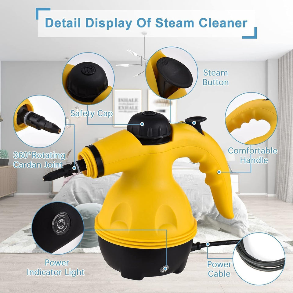 NovalLife Portable Handheld Steam Cleaner 1000W Multifunctional High Temperature Pressurized Steam Cleaning Machine with 9PCS Accessory for Kitchen Sofa Bathroom Car Window,2 Nylon and 1 Copper Brush