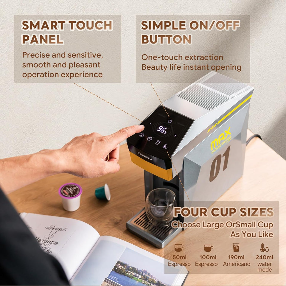 HAILASRE Multifunctional 4 in 1 Espresso Coffee Machine, 19 Bar, for NES-presso Original/lor/Dolce Gusto/Ground Coffee Capsules Small Automatic Capsule Coffee Machine(Gray)
