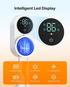 Bitvae Toothbrush Cleaner, UV-C Cleaning and Air Drying, LED Smart Screen, Rechargeable Wall Mount Toothbrush Holder, White