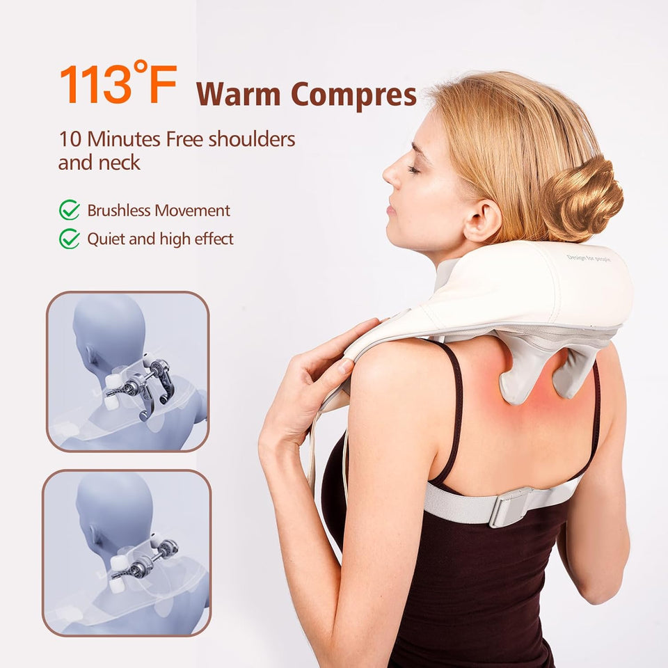 Cordless Neck & Shoulder Massager with Heat - 6D Deep Kneading for Neck, Shoulder, Back, Waist & Leg Use - Near Silent - Gifts for Women & Men