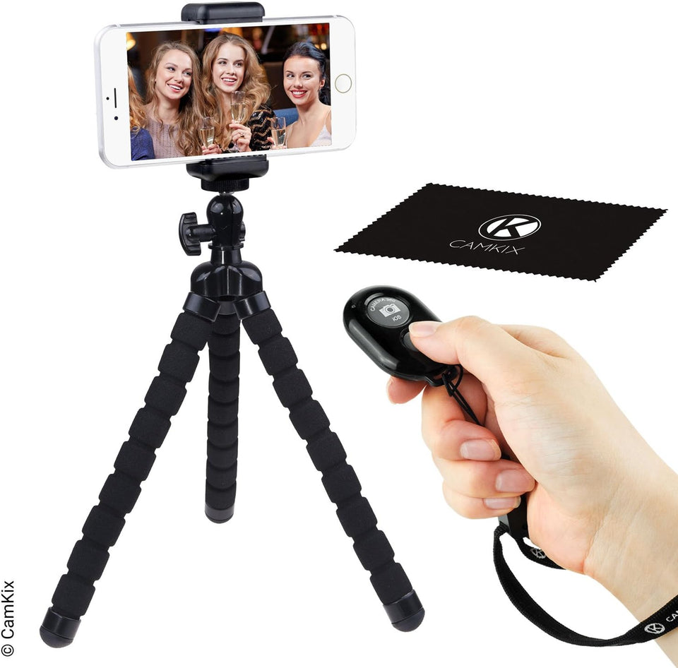 CamKix Flexible Cell Phone Tripod and Bluetooth Remote Control Camera Shutter - for iPhone, Samsung Galaxy and Many More - Octopus Style Mount - Universal Phone Holder - Solution for Smartphone Photog