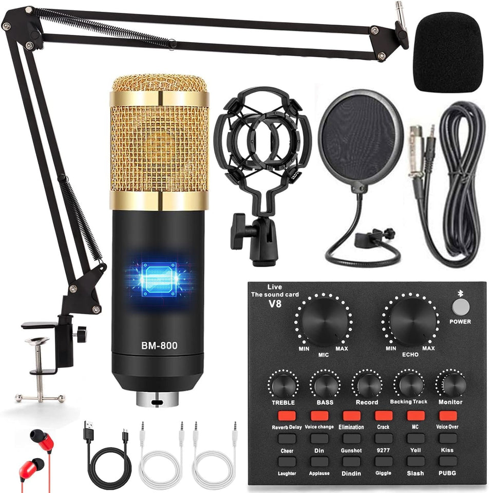 ALPOWL Podcast Equipment Bundle, Audio Interface with All in One Live Sound Card and Condenser Microphone, Perfect for Recording, Broadcasting, Live Streaming (Gold)
