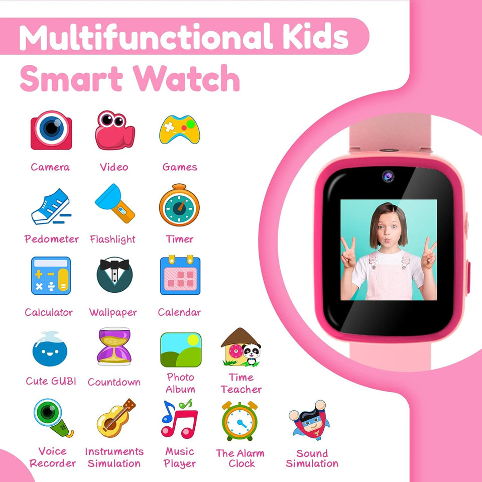 Yehtta Smart Watch for Kids 3-8 - HD Dual Camera, Touch Screen, USB Charging - All-in-One Educational Toy - Pink Birthday Gift for Girls