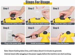 NovalLife Portable Handheld Steam Cleaner 1000W Multifunctional High Temperature Pressurized Steam Cleaning Machine with 9PCS Accessory for Kitchen Sofa Bathroom Car Window,2 Nylon and 1 Copper Brush