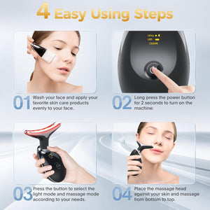 MCSYPOAL 7-in-1 Deplux Face Neck Massager for Skin Tightening, Wrinkle Removal, Anti Aging, Glossy Black