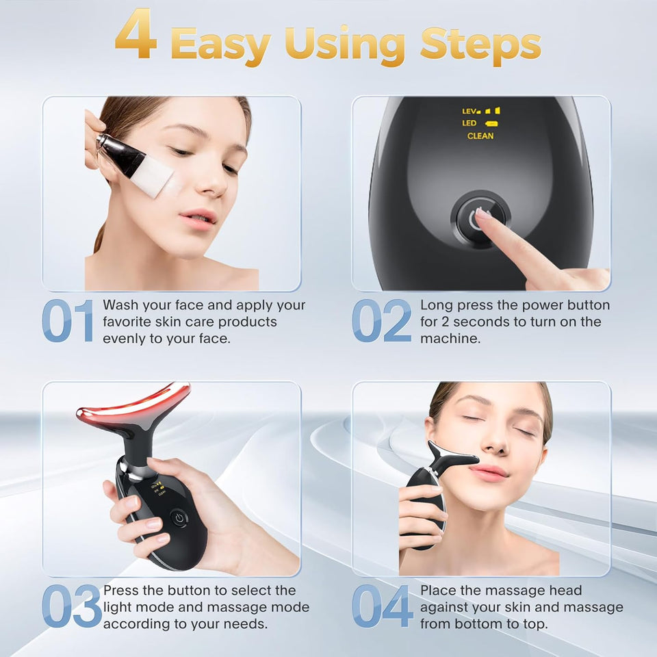 MCSYPOAL 7-in-1 Deplux Face Neck Massager for Skin Tightening, Wrinkle Removal, Anti Aging, Glossy Black