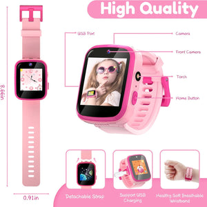Yehtta Smart Watch for Kids 3-8 - HD Dual Camera, Touch Screen, USB Charging - All-in-One Educational Toy - Pink Birthday Gift for Girls