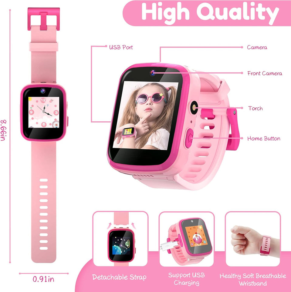 Yehtta Smart Watch for Kids 3-8 - HD Dual Camera, Touch Screen, USB Charging - All-in-One Educational Toy - Pink Birthday Gift for Girls