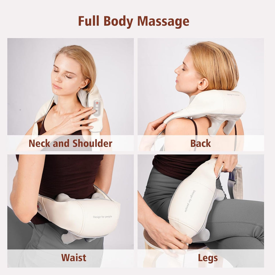 Cordless Neck & Shoulder Massager with Heat - 6D Deep Kneading for Neck, Shoulder, Back, Waist & Leg Use - Near Silent - Gifts for Women & Men
