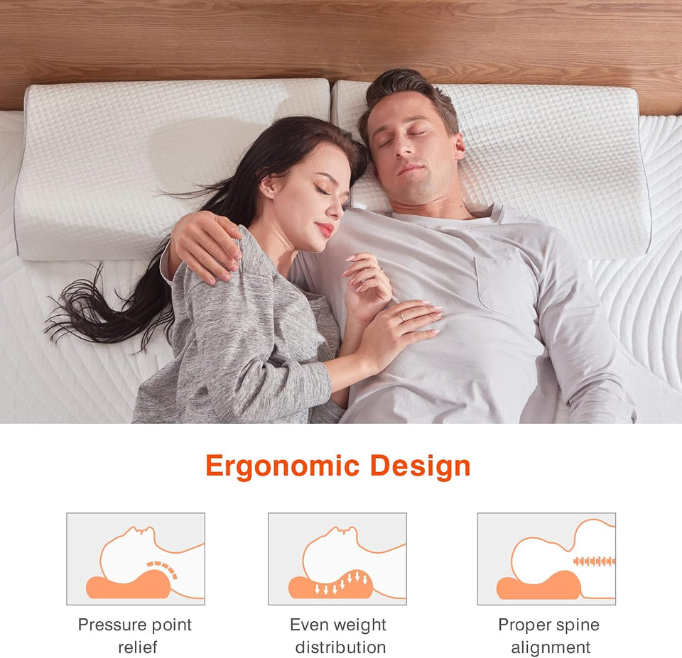 Sweetnight Pillows Memory Foam Pillow - Anti Snore Contour Cervical Cooling Bed Pillows for Night Sweats with Washable Pillow case 60 X 40cm, White