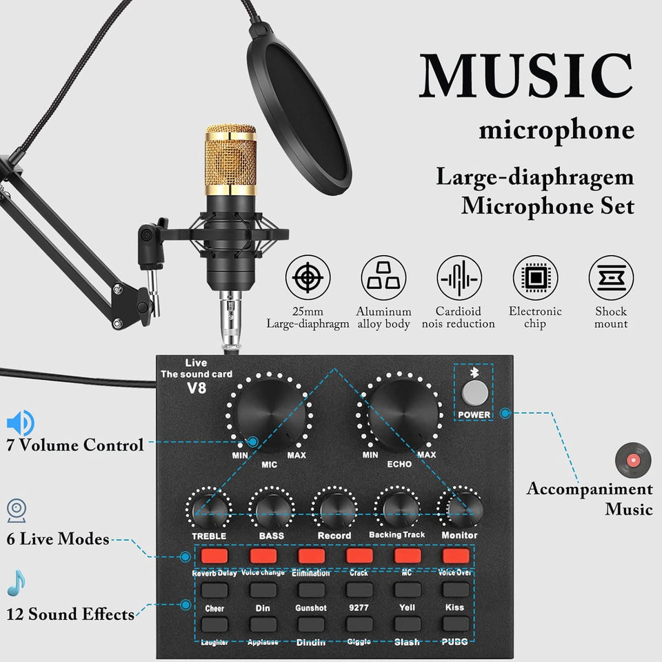 ALPOWL Podcast Equipment Bundle, Audio Interface with All in One Live Sound Card and Condenser Microphone, Perfect for Recording, Broadcasting, Live Streaming (Gold)
