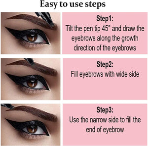 Eyebrow Pen Dark Brown，3 Pcs Waterproof 4 Point Eyebrow Pencil, with a Micro-Fork Tip Applicator Creates Natural Looking Brows Effortlessly, Stays on 24H (Dark Brown)