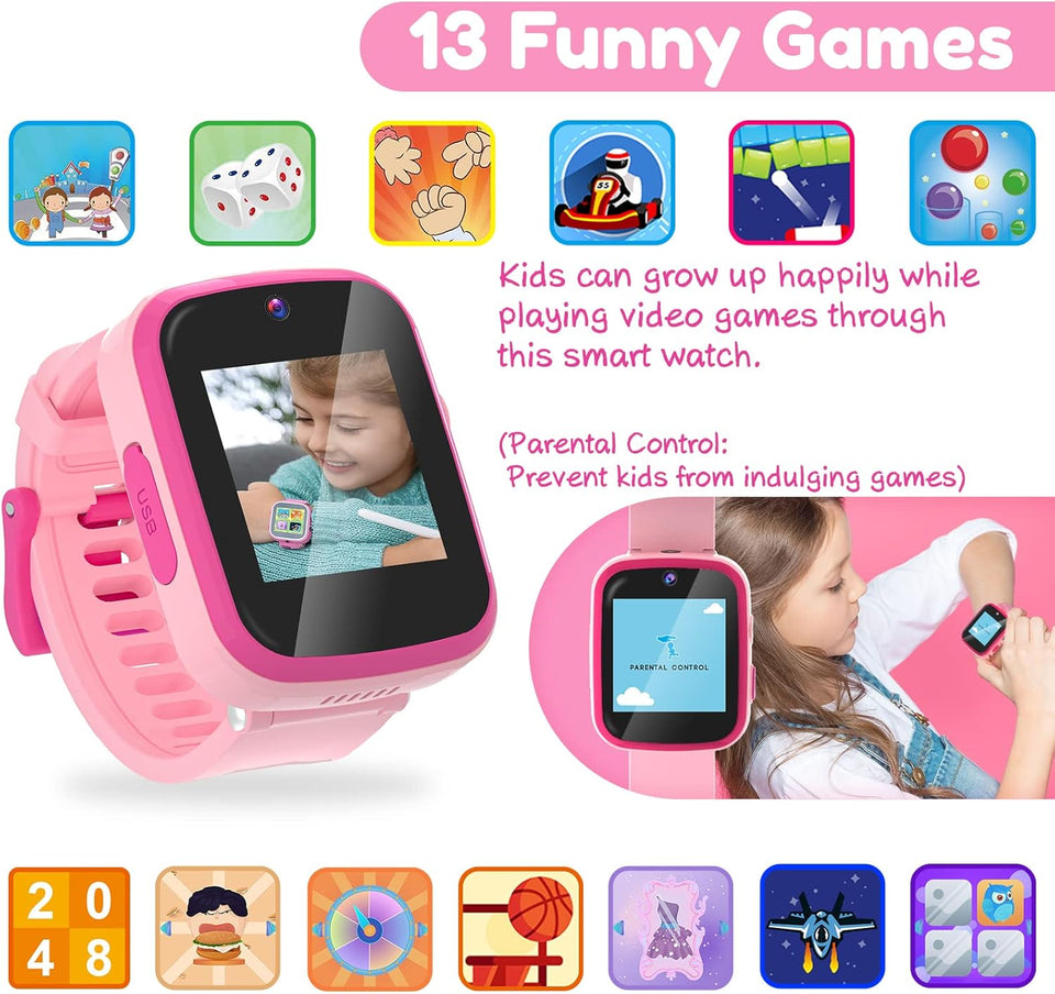 Yehtta Smart Watch for Kids 3-8 - HD Dual Camera, Touch Screen, USB Charging - All-in-One Educational Toy - Pink Birthday Gift for Girls
