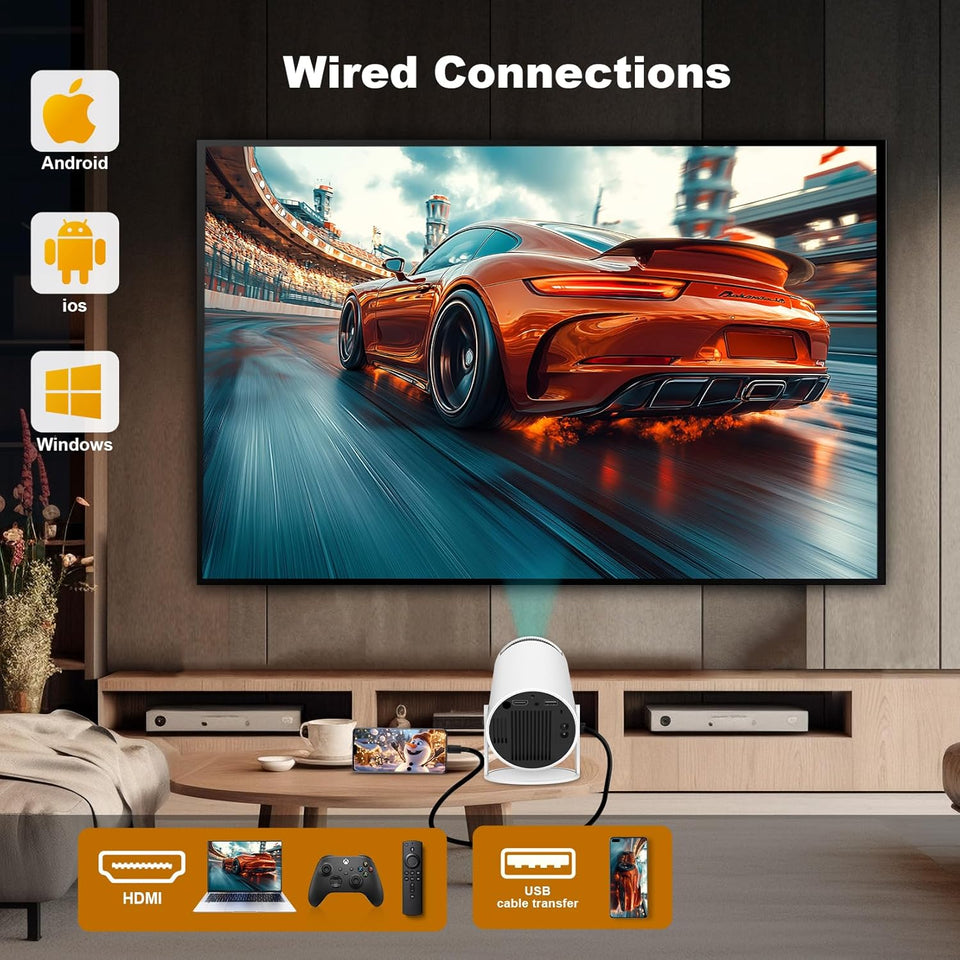 ear&ear Mini Projector, HY300 PRO Portable Projector, Support 4K 1080P Dual Band WIFI6 5G Wireless 5.0 Bluetooth Android 11, 180° Rotation, Auto Keystone Correction, Projector