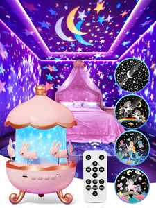 Carousel Night Light for Kids, 10 Music+15 Films+315 Colors Star Projector for Kids Night Light Projector,360°+Remote+1200mah Star Lights for Ceiling, Princess Toys Unicorn Toys for Girls Room Decor