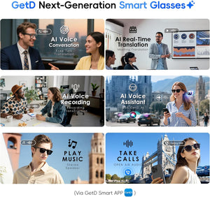 GetD AI Glasses, AI Assistant Powered by ChatGPT, Smart Glasses, Polarised Sunglasses, Bluetooth Smart Sunglasses for Men and Women, 2-in-1 Headphones and Glasses