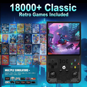R36MAX Upgraded Retro Gaming Console,4.0 inch IPS Screen,Linux System with Professional RK3326 Gaming Chip, Retro Handheld Game Console Built-in 18000+ Games,4000mAh Large Battery (Elegant black)