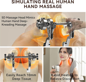 SORELAX Shiatsu Back Shoulder and Neck Massager for Pain Relief Deep Tissue, Electric Massager with Heat, Neck, Back, Shoulder, Trapezius Muscle Relaxation Massage Pillow, Ideal Gift (Grey)