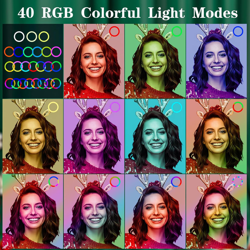 AWH Ring Light with Tripod Stand & Phone Holder - 10 inch Selfie LED Ringlight Dimmable Desktop Lamp 40 Colors RGB Tall Circle Light for Camera Makeup Video YouTube TikTok Live Streaming Zoom Meeting