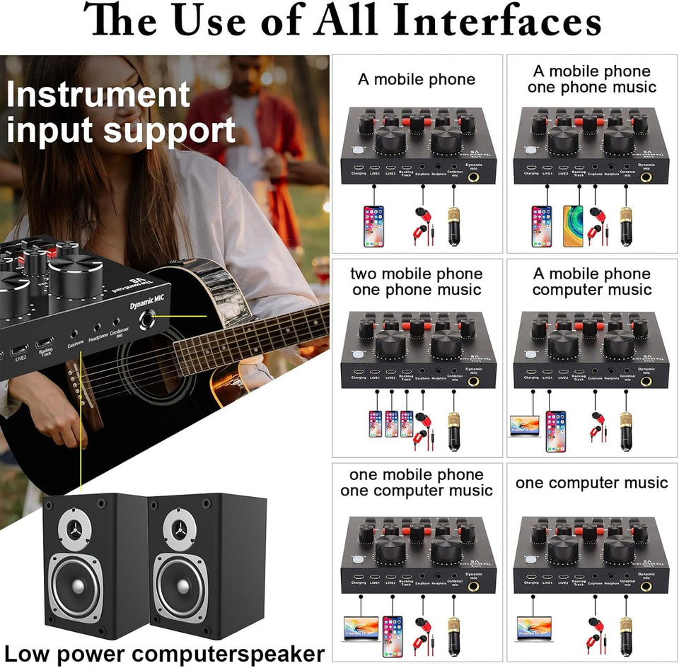 ALPOWL Podcast Equipment Bundle, Audio Interface with All in One Live Sound Card and Condenser Microphone, Perfect for Recording, Broadcasting, Live Streaming (Gold)