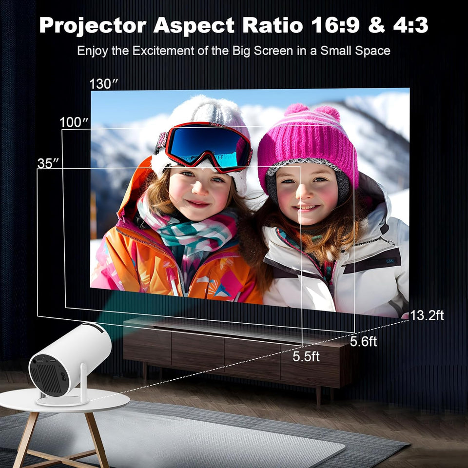ear&ear Mini Projector, HY300 PRO Portable Projector, Support 4K 1080P Dual Band WIFI6 5G Wireless 5.0 Bluetooth Android 11, 180° Rotation, Auto Keystone Correction, Projector